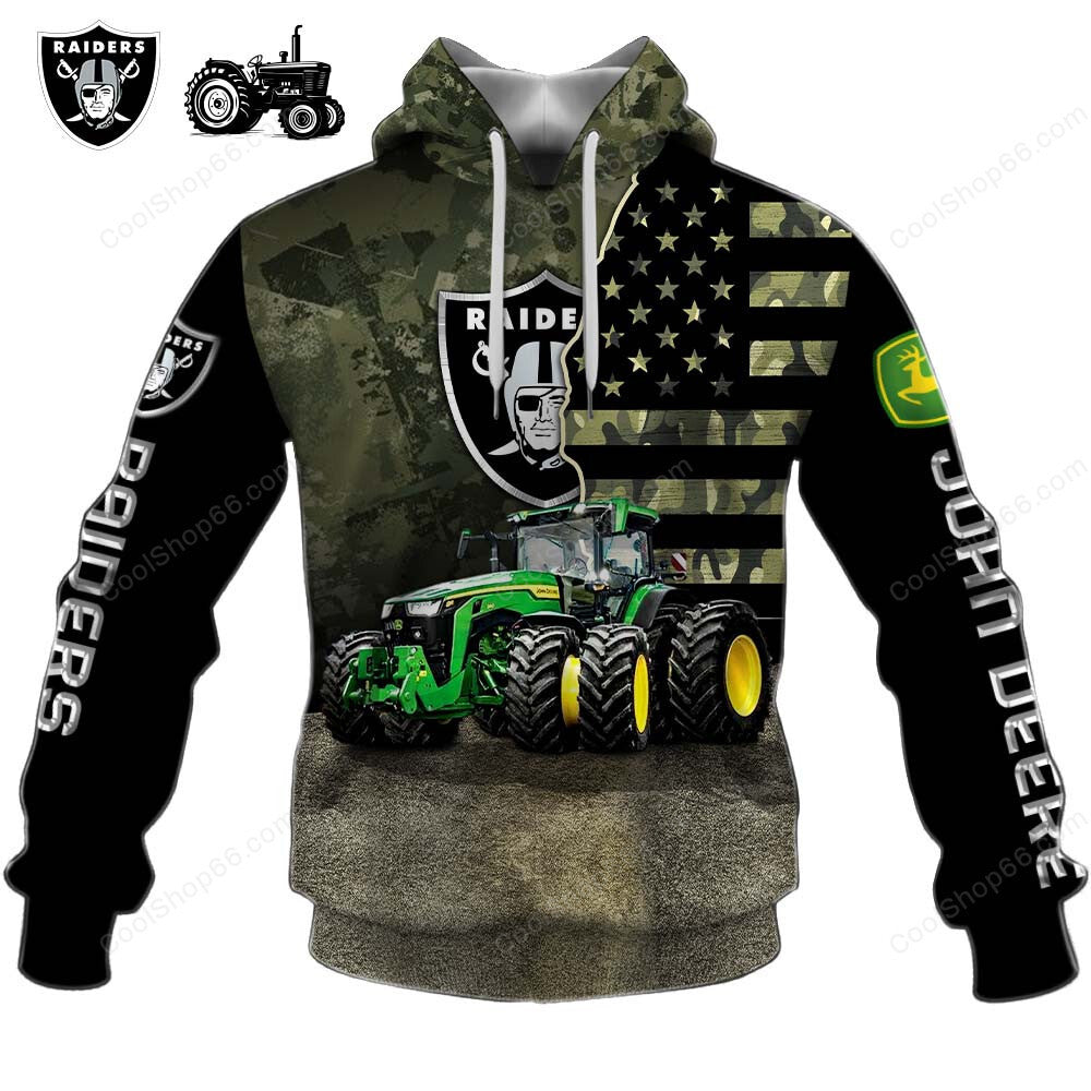 Las Vegas Raiders x John Deere Hoodie | Funny Green Character Premium Hoodie