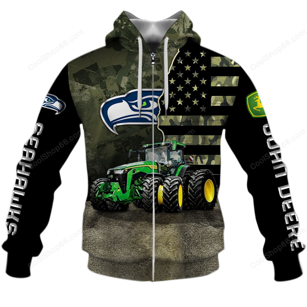 Seattle Seahawks x John Deere Hoodie | Funny Green Character Premium Hoodie