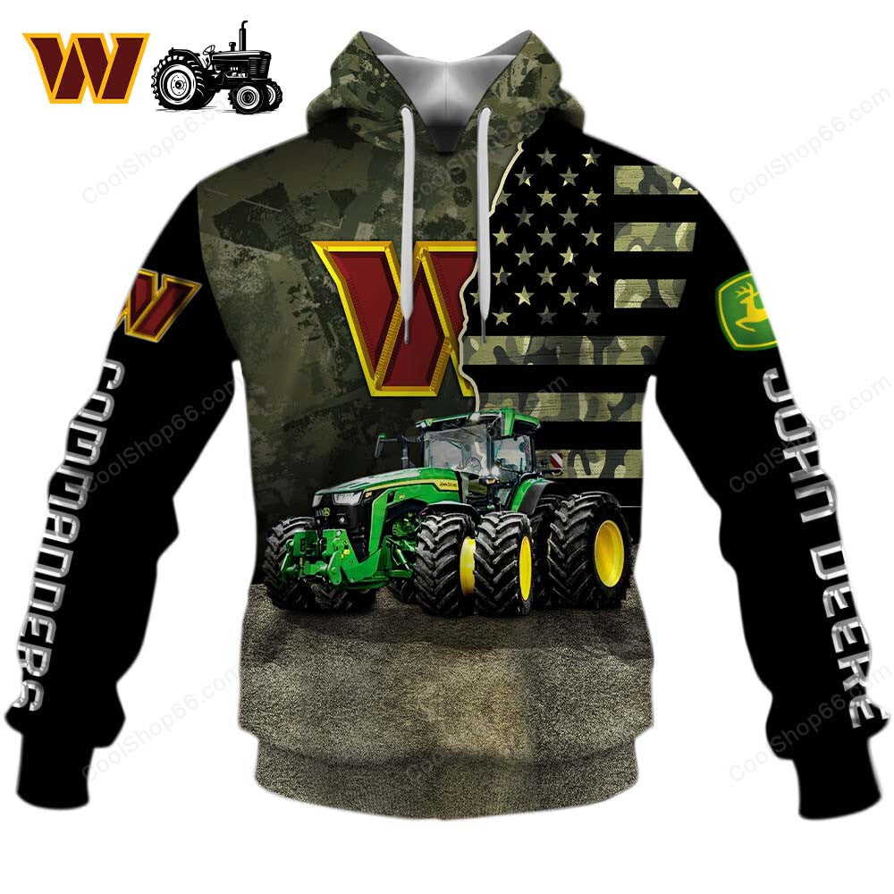 Washington Commanders x John Deere Hoodie | Funny Green Character Premium Hoodie